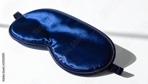 Soft Blue Velvet Sleep Mask with Dark Blue Trim and Elastic Strap Isolated on White Background