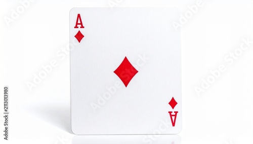 Ace of Diamonds Playing Card Front View with Blank Card Back Peeking Behind Isolated on White Background