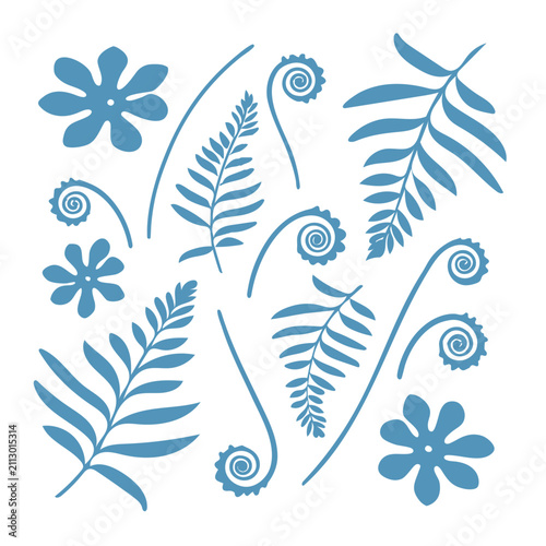 Elegant Fern Fronds Line Art Vector Illustration, Botanical Black Outline Foliage Clipart