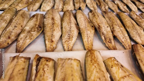 Mackerel fillets prepared for sale at a market