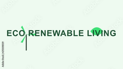 Eco renewable living: animated green energy concept with wind turbine and leaf for sustainable future and environmental awareness animation 4k