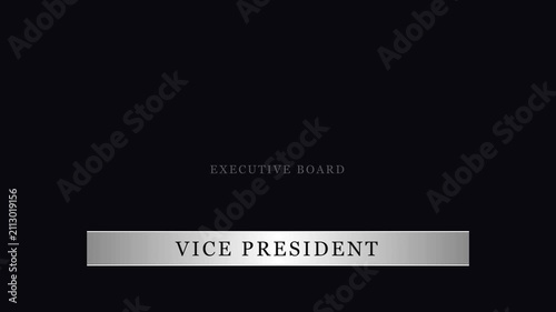 Executive board vice president lower third title for corporate business presentations and meeting introductions animation 4k