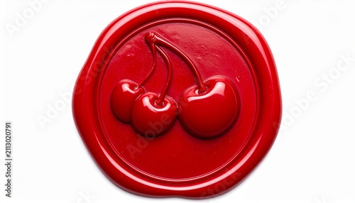 Red Wax Seal Stamp with Embossed Cherries Isolated on White Background