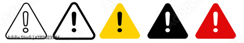 Fotografie Warning triangle danger icon set, precaution mark in red black yellow colors