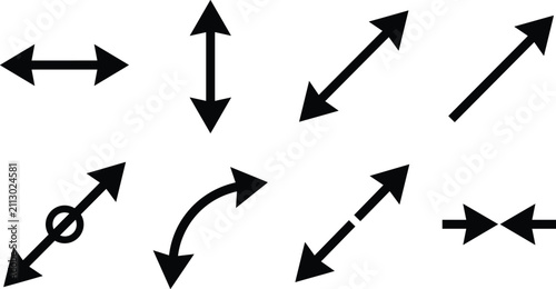 Directional Arrow Icon Set Showing Movement, Flow, and Vector Orientation in Black SilhouetteDirectional Arrow Icon Set Showing Movement, Flow, and Vector Orientation in Black Silhouette