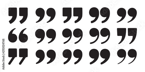 Tablou pe pânză Collection of diverse quotation marks in black glyphs against transparent background graphic