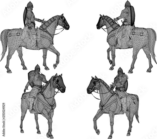 Принти на полотні Set of isolated low poly game assets showing a legendary guardian knight soldier
