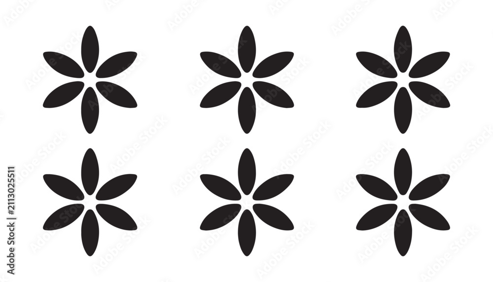 Fototapeta premium Set of black simple flower icons isolated on transparent background for creative graphic design projects.