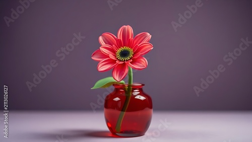 A cheap plastic flower in a garish vase, tacky aesthetic with bright colors.