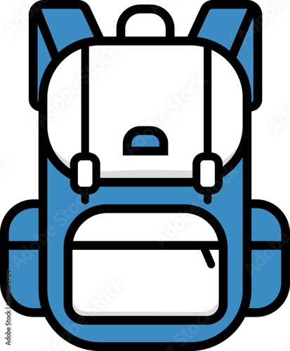 Blue and White Backpack Vector Illustration, Modern Flat Line Art Rucksack Icon for School, Travel, and Outdoor Adventure Design Projects