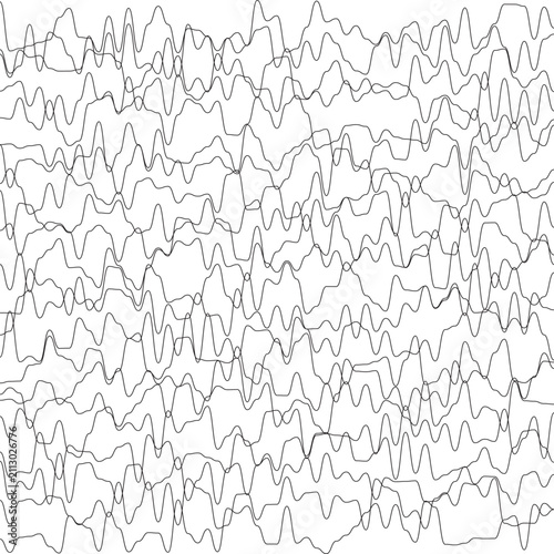 Abstract Seamless Black Line Wavy Grid Pattern, Organic Curved Wave Vector Background, Repeating Minimalist Doodle Line Art Texture Design for Apparel, Textiles, Packaging, Wallpaper, Graphic Assets