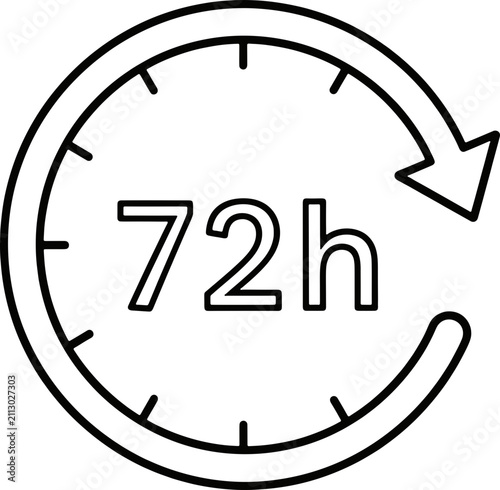 72 Hours Delivery and Service Time Icon Vector Illustration, Minimalist Line Art Style for Shipping, Processing, and Turnaround Time Graphic Design