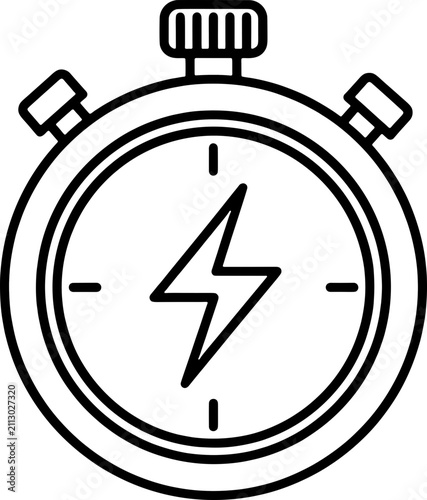 Minimalist Stopwatch with Lightning Bolt Icon Vector Illustration, Linear Design for Speed, Performance, Fast Delivery, and Time Management Concepts, Scalable SVG Graphic