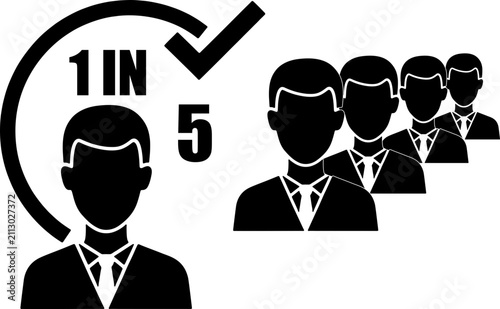 1 in 5 Statistics Infographic Vector Icon Representing Ratio Probability and Selection of People in Business Suits for Recruitment and Demographic Data Analysis