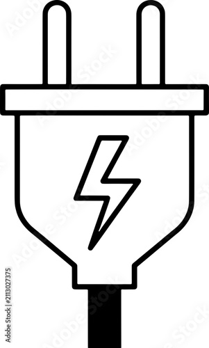 Minimalist Electric Plug Icon with Lightning Bolt Symbol, Vector Illustration for Energy, Power, and Electrical Connection Design Projects