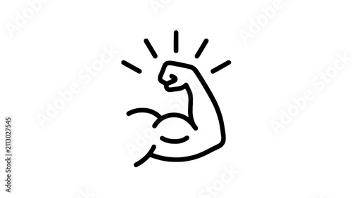 Photography Strong muscle arm bicep flex power energy line icon isolated on white background