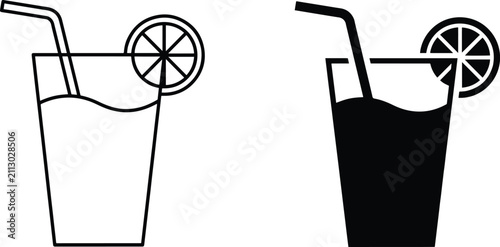 Bild auf Leinwand Lemonade Glass and Fresh Juice Vector Icon Set, Minimalist Summer Beverage Collection, vector, illustration, silhouette