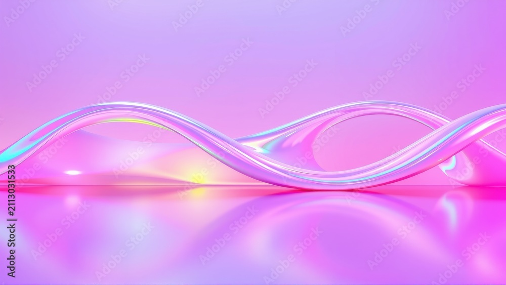 Fototapeta premium Abstract fluid shapes, vibrant pinks, iridescent reflections. Smooth curves create dynamic composition, modern aesthetic.