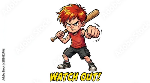 Angry Boy Character Holding Baseball Bat On White Background
