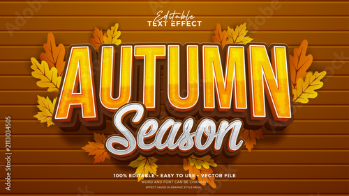 Editable autumn text effect, autumn leaf vector illustration