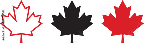 Canadian Red and Black Maple Leaf Symbol Collection