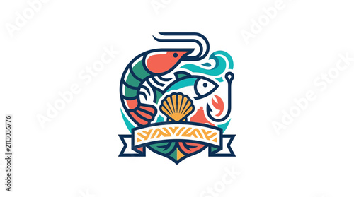Seafood logo with fish and shrimp