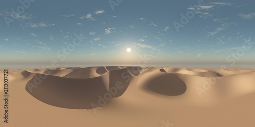 sandy desert. Environment map. HDRI map. Equirectangular projection. Spherical panorama. landscape  3D rendering.