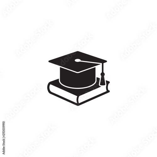 Black graduation cap on a book icon