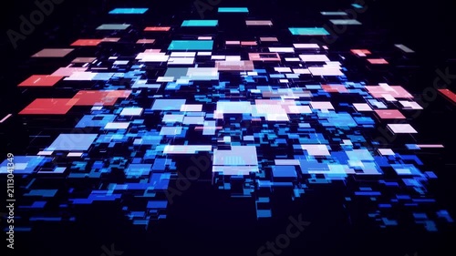 Abstract Digital Pixel Grid Background with Geometric Data Blocks and Modern Technology Pattern