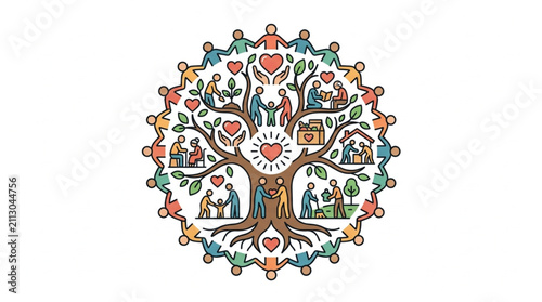 Foto Colorful Tree of Life with Symbols and People.