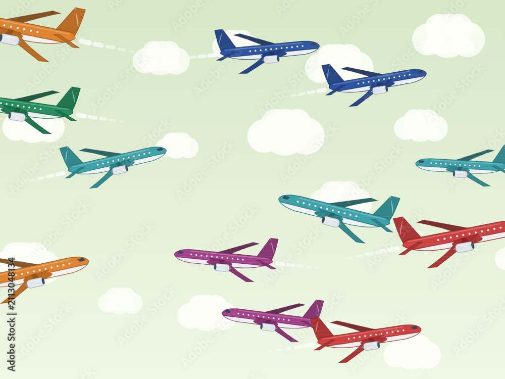 Naklejka premium Flying Planes Contrail Pattern Airline Design Backdrop