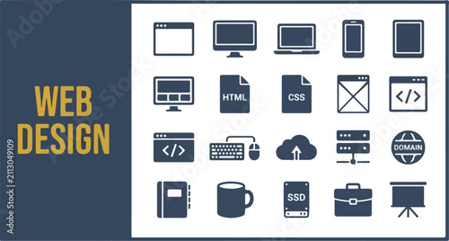 Web design and development icon set for digital technology