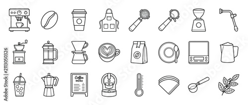Quadro su tela Set of Coffee Icons in Simple Line Art Style
