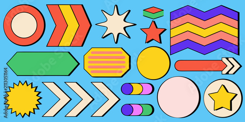 Retro Pop Art Graphic Elements Colorful Vector Illustration