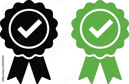 Award Ribbon Badge with Check Mark Icon Set