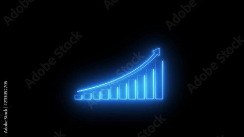  Neon glowing purple growth bar chart animation with rising arrow for business successfull and financial analysis 4k video animation.
