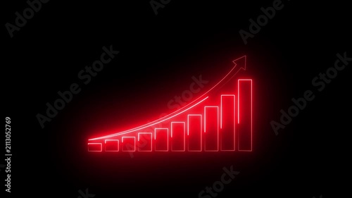  Neon glowing purple growth bar chart animation with rising arrow for business successfull and financial analysis 4k video animation.