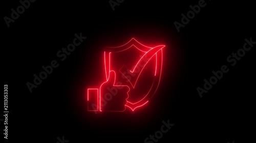  Neon glowing reliability icon, support concept, call center and customer service. Business concept. Glowing neon line of animated reliability icon isolated on transparent background 4k video