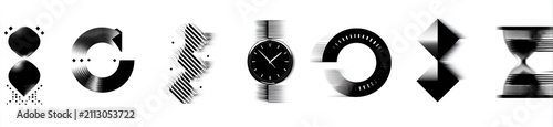 Abstract graphic icons hourglass, circle, zig-zag, watch, ring, diamond, hourglass