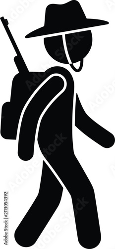 Foto Hunter silhouette vector, man with rifle and backpack, hunting icon