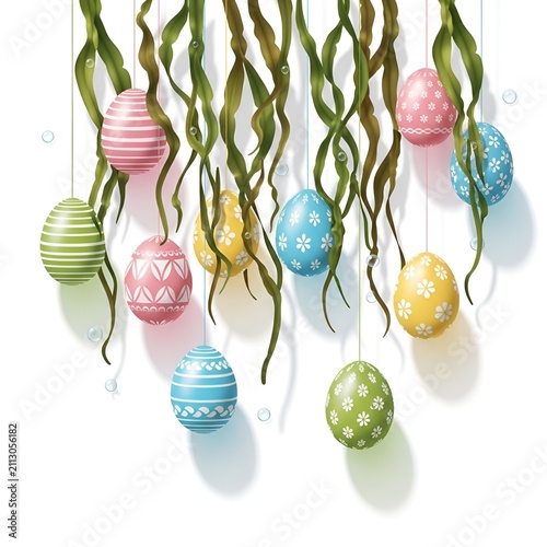 Hanging Easter Eggs with Green Leaves Banner