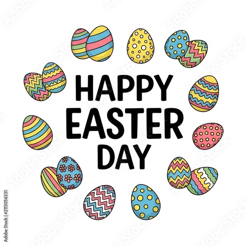 Happy Easter Day Circular Wreath With Eggs