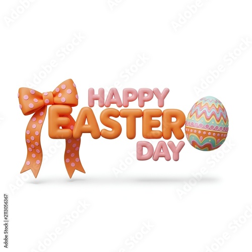 Happy Easter Day 3D Typography With Ribbon