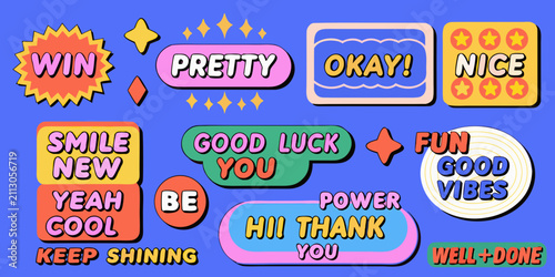 Принти на полотні Retro Pop Art Style Speech Bubbles And Stickers Collection