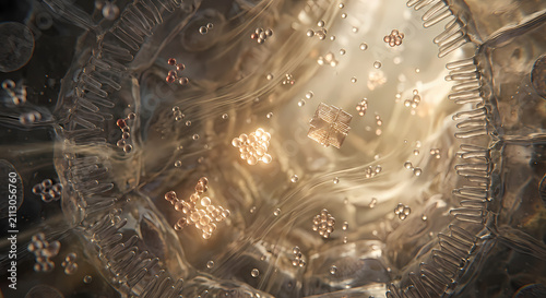 Microscopic 3D view of bio-molecular particles and micro-crystals flowing inside tubular cell lumen