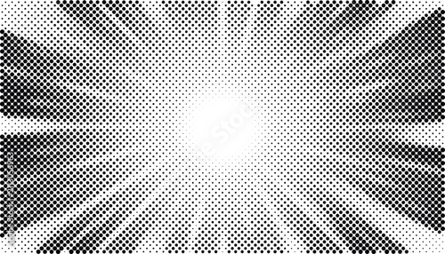 Abstract halftone pattern with radiating dots and symmetrical shapes against a white background