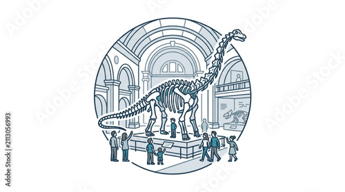 Cuadro en lienzo Dinosaur Skeleton Display in Museum Hall.