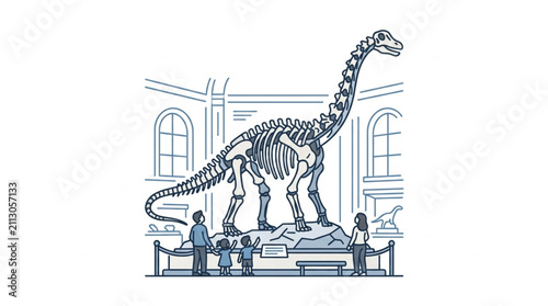 Foto Dinosaur skeleton display in museum exhibit hall.