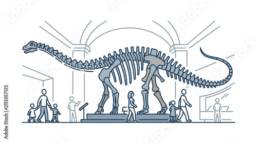 Fotografie Dinosaur Skeleton Display in Museum Exhibit Hall.