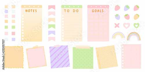 фотографія Pastel stationery collection with notes to do lists and decorative elements